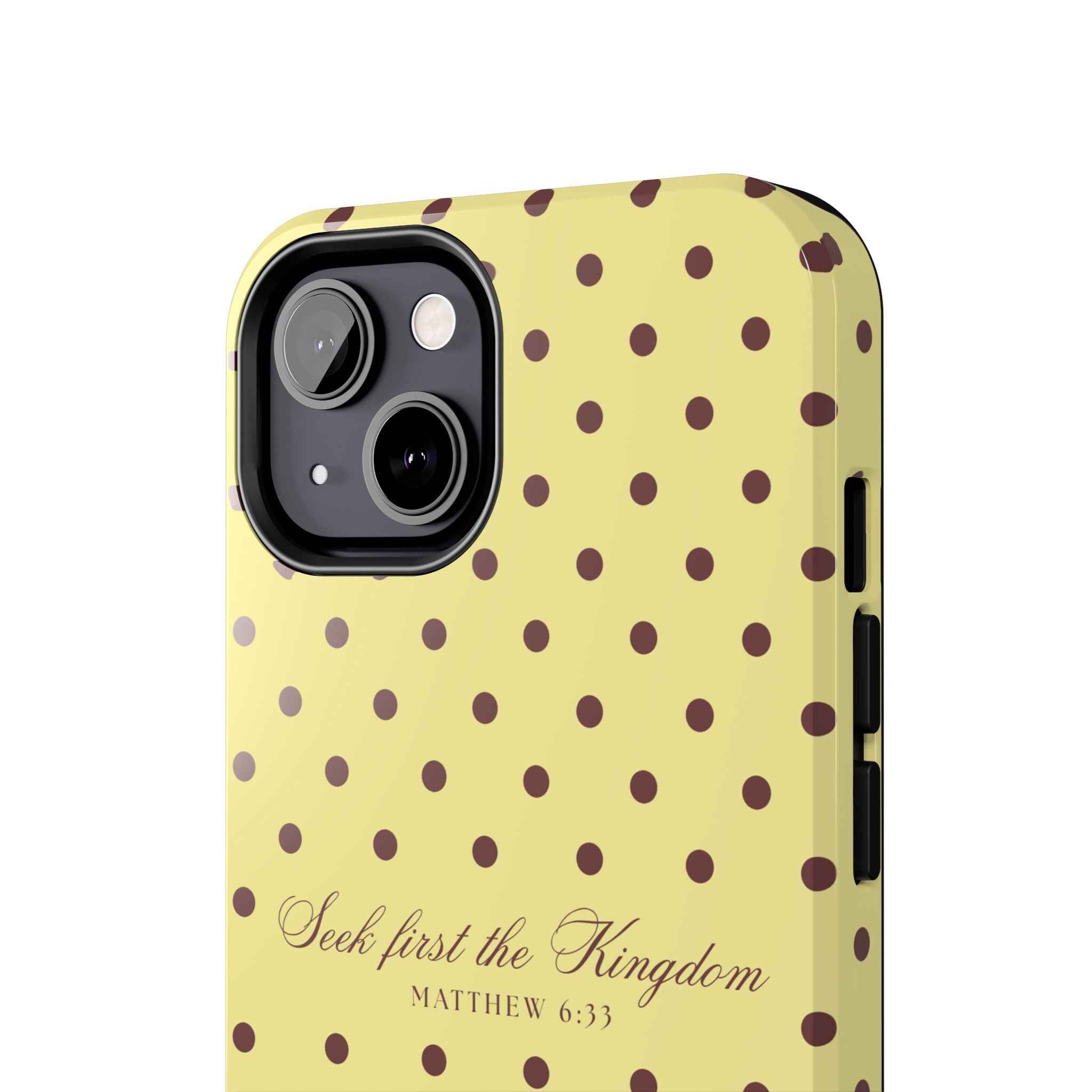 "Seek First the Kingdom" Polka Dot Phone Case — Yellow & Brown