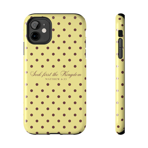 "Seek First the Kingdom" Polka Dot Phone Case — Yellow & Brown