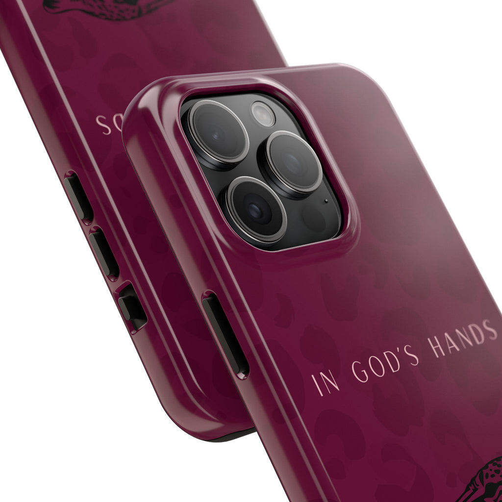 'In God's Hands' Burgundy Leopard Phone Case