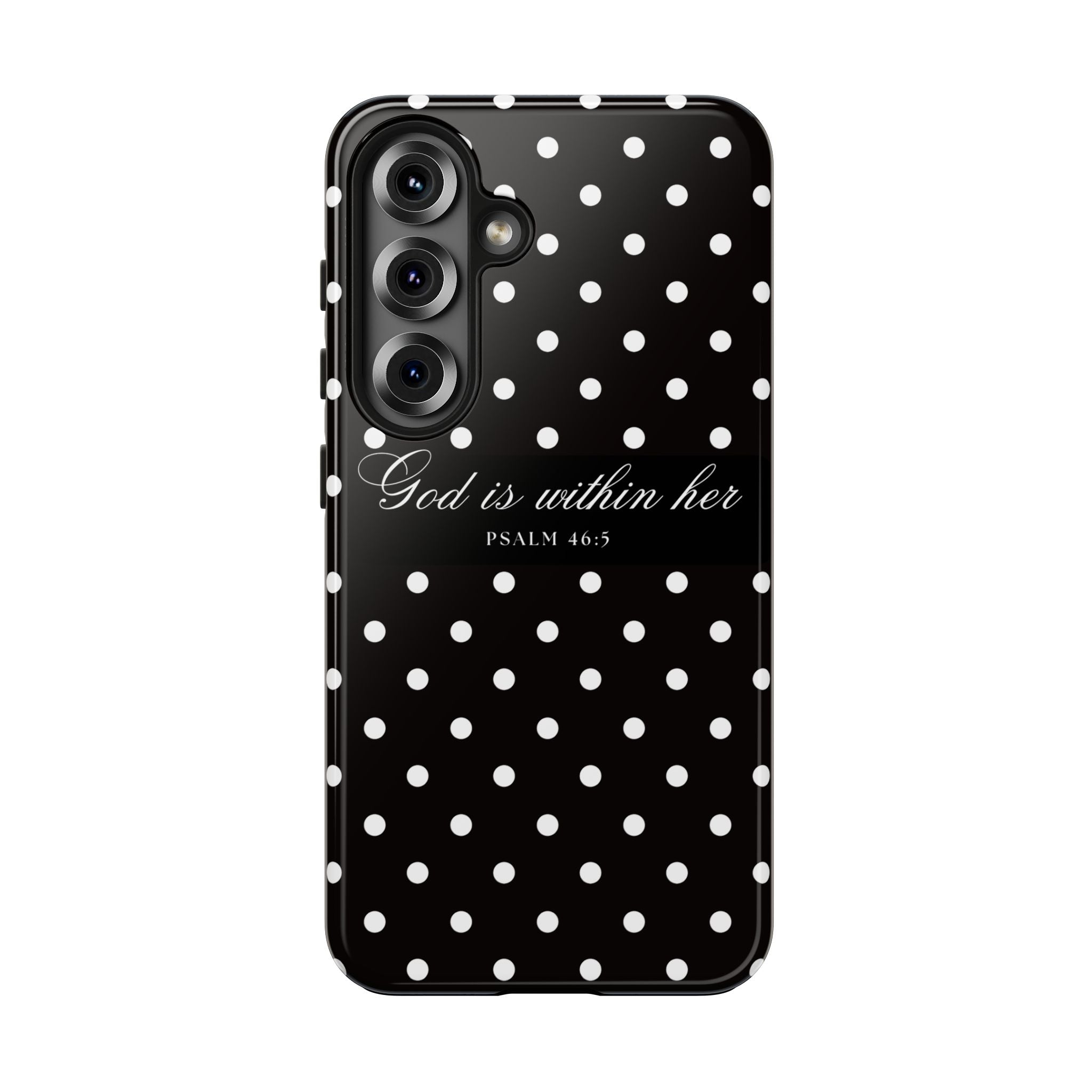 "God Is Within Her" Polka Dot Phone Case — Black & White