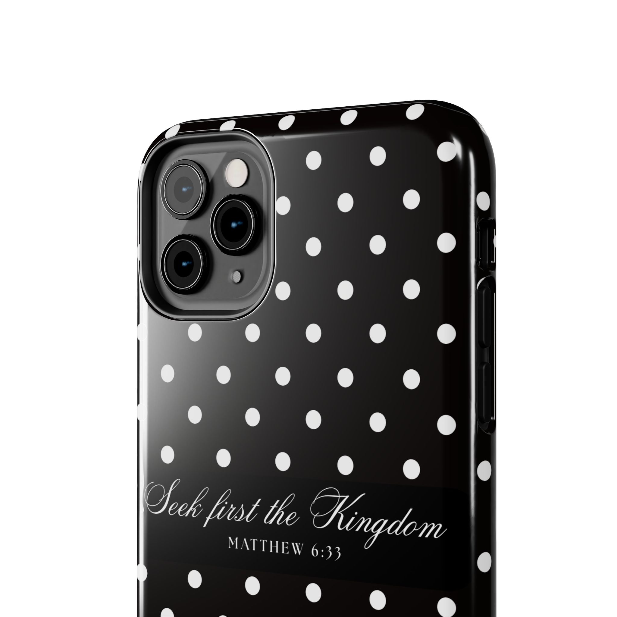 Polka Dot 'Seek First the Kingdom' Phone Case — Black & White