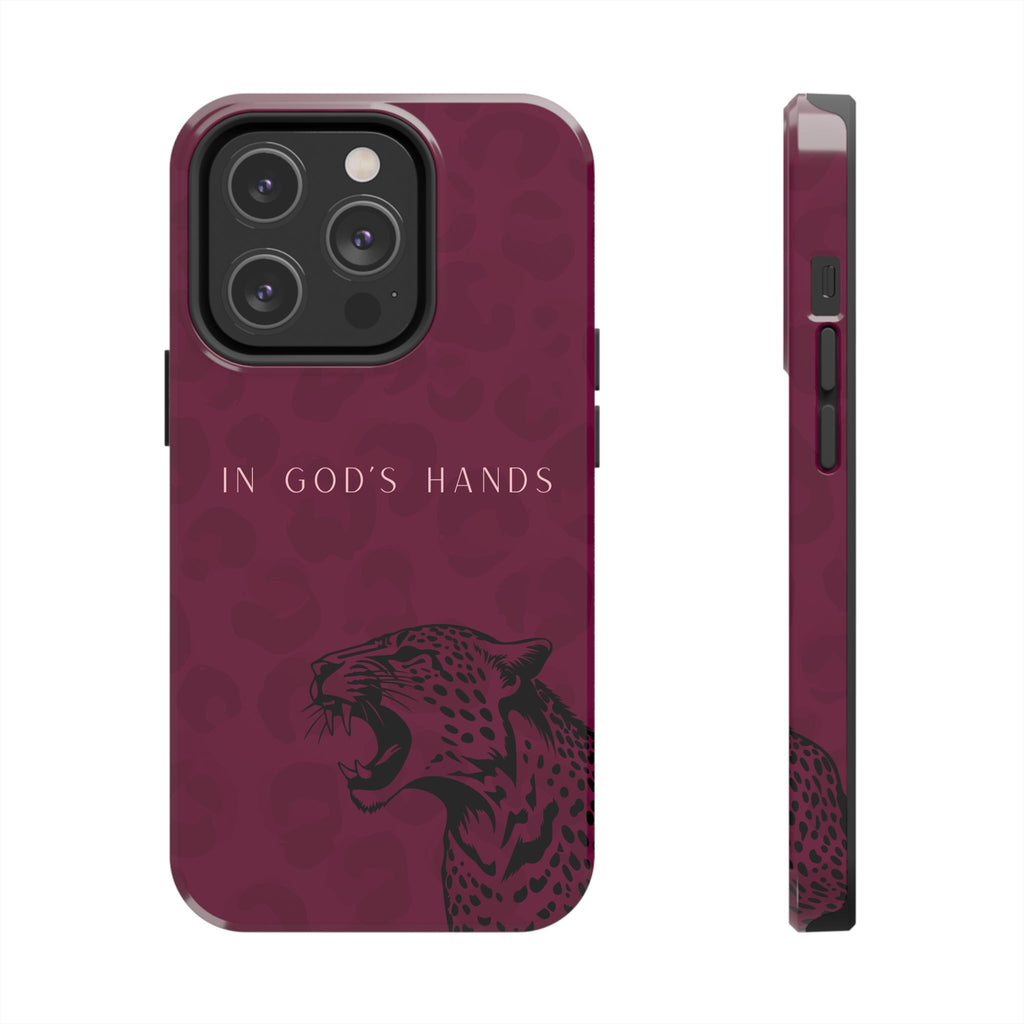 'In God's Hands' Burgundy Leopard Phone Case